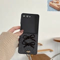 Foldable phone case for Samsung Z Flip series with black bows and faux snakeskin texture - Black Bow Snakeskin Pattern / Samsung ZFlip3