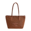 Borsa tote marrone con motivo leopardato, logo in rilievo e manici in pelle su bianco - Marrone