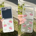 Detail of Galaxy Z Flip case with 3D glitter cherries, pearls, and a diamond bow decoration - Cherry Bowknot (Samsung Z Flip 3)