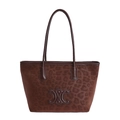 Shopper mit Leopardenmuster aus Wildleder mit braunen Ledergriffen und geprägtem Logo - Braun