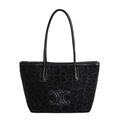 Minimalistische schwarze Totebag mit Leopardenmuster und klassischem Triomphe-Logo - Schwarz