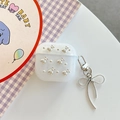 Custodia AirPods glitterata con ciondoli a sacchetto di denaro e portachiavi con fiocco - Ciondolo Sacco della Fortuna con Perline d'Argento / Compatibile con AirPods 1/2 Gen