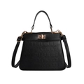 Sac à main chic en cuir noir à motif crocodile avec garniture dorée et poignée - Noir