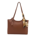 Braune Shopper Tasche aus Kunstleder mit Seidenschal-Griff und Retro-Kontrastnähten - Braun