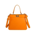 Orange crocodile texture leather handbag with gold metal lock and adjustable shoulder strap - Orange