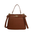 Sac à main marron motif crocodile avec fermoir rotatif doré et bandoulière amovible - Marron