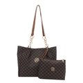 Set borsa tote marrone scuro con stampa monogramma M e hardware dorato - Marrone