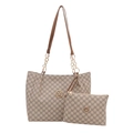 Borsa tote da donna con stampa M, catena dorata e pochette coordinata inclusa nel set - Bianco Sporco