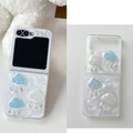 Detalle de funda Galaxy Z Flip con nubes 3D de resina y gotas plateadas brillantes - Carcasa Rígida Mate-Pegamento de Purpurina Blanca-Nube Lluvia de Perla / Samsung ZFlip3