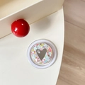 Macro shot of circular phone grip with heart mirror and colorful sequins detail - Magnetic Sequin Heart Mirror Style 1