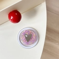 Detail of pink glitter phone socket with heart mirror and mine lettering - Magnetic Sequin Heart Mirror Style 8