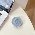 Macro view of blue glitter button phone grip with shiny glitter flakes on white table - Magnetic-Pearly Big Button / Silver Grey