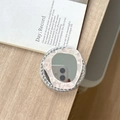 Magnetic phone grip with pink marble resin, rhinestones, and integrated mirror detail - Shell Texture Stone Mirror / Pink