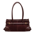 Bolso tote retro de ante marrón oscuro con ribete de cuero y hebilla dorada en blanco - Marrón