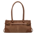 Bolso tote vintage de ante marrón con ribetes de cuero y correas con hebilla metálica - Caqui