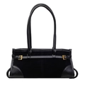 Bolso tote de ante y cuero negro con hebilla de metal dorado y asas largas para mujer - Negro
