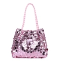 Schicke rosa Pailletten-Tragetasche für Damen mit geflochtenen Griffen und Fashion-Label - Rosa