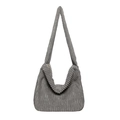 Bolso tote de pana gris con correa ancha y diseño en forma de U para estilo casual - Gris