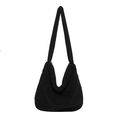 Bolso tote grande de pana negra con un diseño retro minimalista de media luna para mujer - Negro