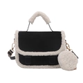 Sac à main chic en velours noir avec bordure en fausse fourrure blanche et pochette - Noir