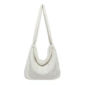 Bolso hobo grande de pana color blanco roto con un diseño vintage minimalista para mujer - Blanco