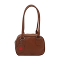 Minimalist brown lychee texture shoulder bag with heart pendant and silver ring details - Brown
