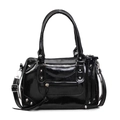 Sac Boston rétro en cuir noir avec clous argentés et pompons, style bandoulière chic - Noir