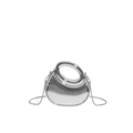 Modern silver metallic crescent handbag with circular hollow handle and chain strap - Silver