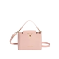 Pink minimalist crossbody bag with gold V-metal buckle and adjustable strap - Pink