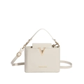 Chic off-white structured handbag with golden V hardware and adjustable shoulder strap - White