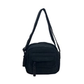 Minimalist black corduroy crossbody bag with adjustable strap and front pocket - Black