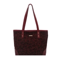 Große dunkelrote Shopper-Tasche mit Leopardenmuster, Kunstlederriemen und Goldnieten - Rot