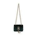Retro dark green velvet crossbody bag with quilted pattern and gold S-buckle - Green