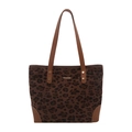 Vintage-Einkaufstasche mit Leopardenmuster, braunen Ledergriffen und Goldakzenten - Braun