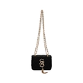 Quilted black velvet crossbody chain bag with gold SS logo and elegant tassel detail - Black
