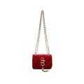 Red velvet quilted shoulder bag with gold SS logo, tassel detail and chain strap - Red