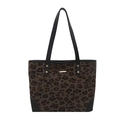 Leoparden-Shopper mit goldenem Metallbesatz und schwarzen Kunstleder-Schultergurten - Schwarz