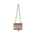 Quilted brown suede mini shoulder bag with gold SS logo, tassel, and chain strap - Khaki