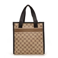 Braune und beige Shopper-Tasche mit M-Monogramm-Muster und schwarzen Stoffgriffen - Khaki