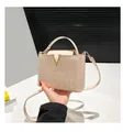Borsa beige a motivo pietra con fibbia a V dorata e finitura in coccodrillo - Bianco avorio
