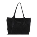 Black checkered tote bag with pleated texture and long leather handles on white background - Black without Charm