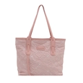 Pink quilted tote bag with floral embroidery and Tidal Dryness label on white background - Pink without Charm