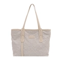 Quilted beige tote bag with white floral embroidery and cream leather handles - Off-white without Charm