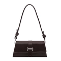 Donkerbruine baguette tas in lakleer-look met glanzende afwerking en geknoopte riem - koffiekleur