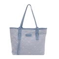Borsa tote celeste con ricamo floreale e trama ondulata in vista variante - Blu