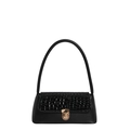 Chic black underarm bag with crocodile texture flap and golden rotary lock for women - Black