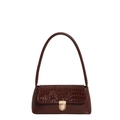Dark brown vintage baguette bag with crocodile pattern flap and metallic clasp - Brown