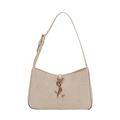Borsa sottospalla beige minimalista a mezzaluna con logo in metallo dorato e tracolla - Bianco