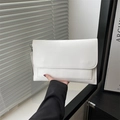 Minimalist white rectangular envelope clutch bag with large flap and silver metal ring - White