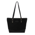 Large capacity black tote bag with suede patchwork and gold rivet details for women - Black